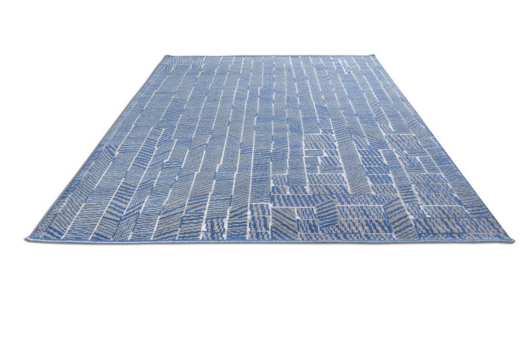 Striata Blue & Ivory Hand-Knotted Wool Rug | Modern Linear Geometric Area Rug