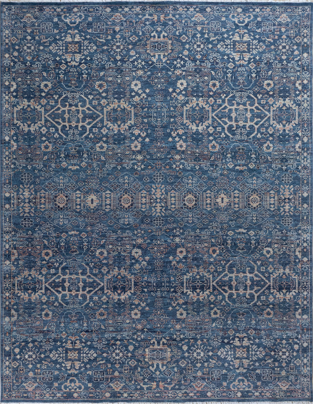 Midnight Mosaic – Navy Blue & Antique Ivory Hand-Knotted Wool Rug