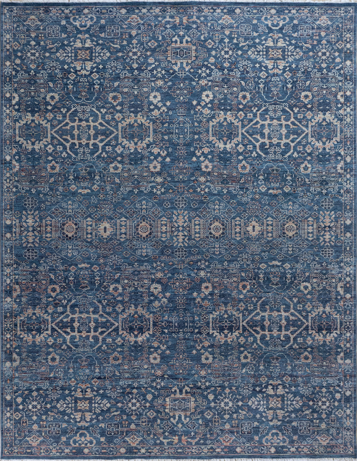 Midnight Mosaic – Navy Blue & Antique Ivory Hand-Knotted Wool Rug