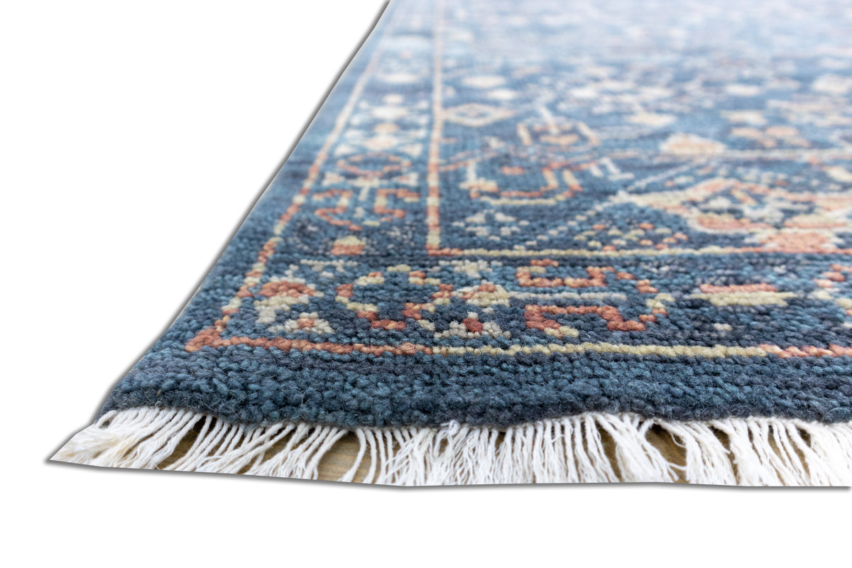 Midnight Mosaic – Navy Blue & Antique Ivory Hand-Knotted Wool Rug