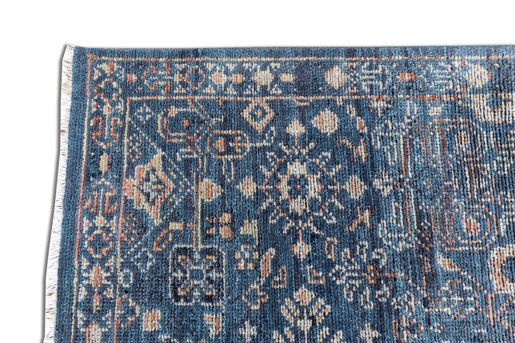 Midnight Mosaic – Navy Blue & Antique Ivory Hand-Knotted Wool Rug