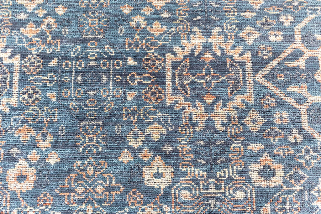Midnight Mosaic – Navy Blue & Antique Ivory Hand-Knotted Wool Rug