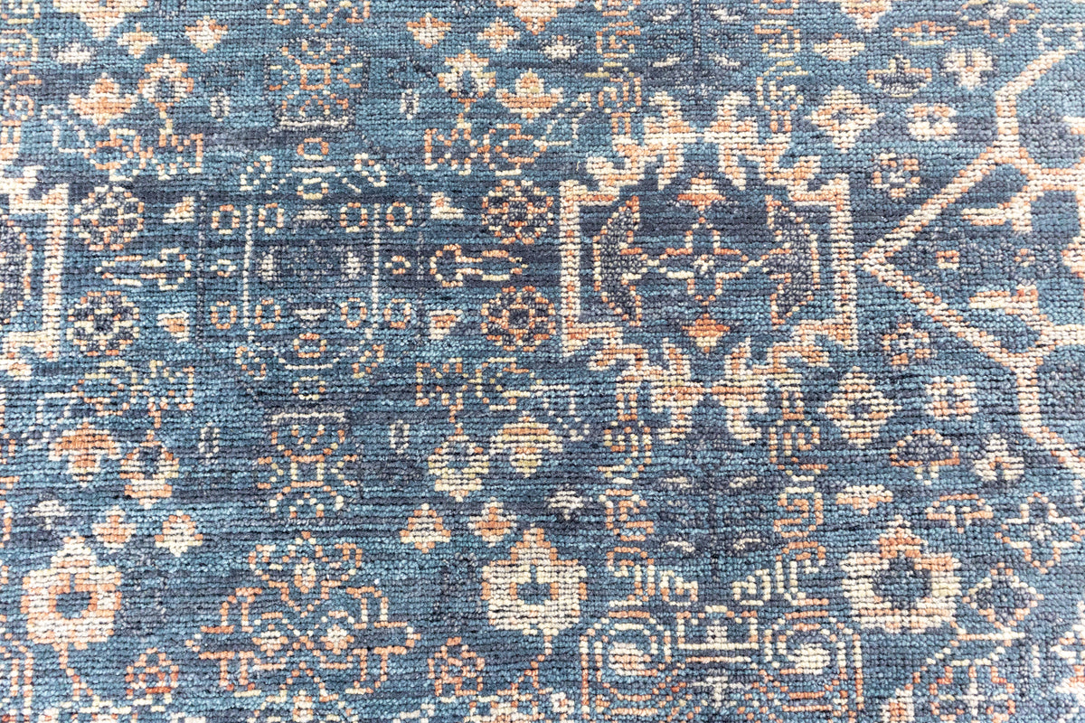 Midnight Mosaic – Navy Blue & Antique Ivory Hand-Knotted Wool Rug