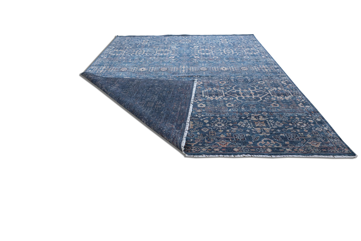 Midnight Mosaic – Navy Blue & Antique Ivory Hand-Knotted Wool Rug