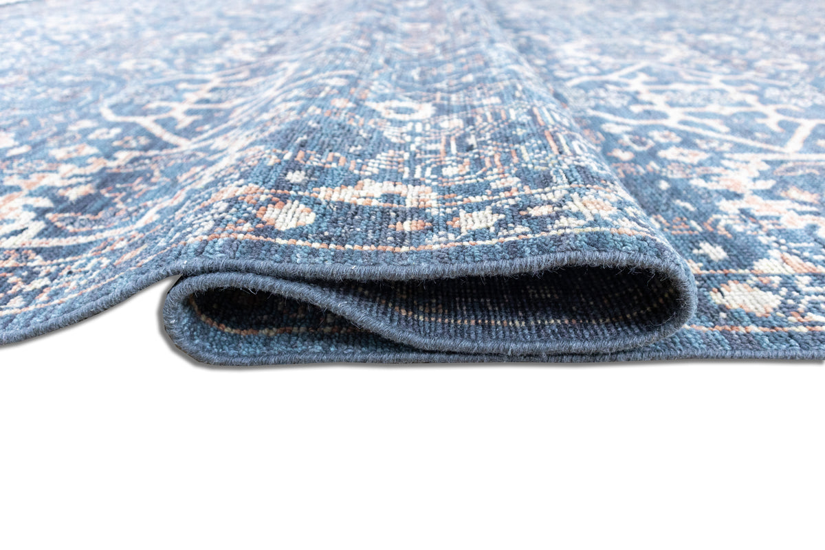 Midnight Mosaic – Navy Blue & Antique Ivory Hand-Knotted Wool Rug