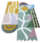Mosaic Bloom Irregular Abstract Rug | Sage Green, Mustard & Blush Pink Artistic Area Rug