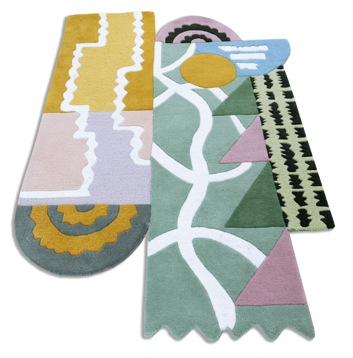 Mosaic Bloom Irregular Abstract Rug | Sage Green, Mustard & Blush Pink Artistic Area Rug
