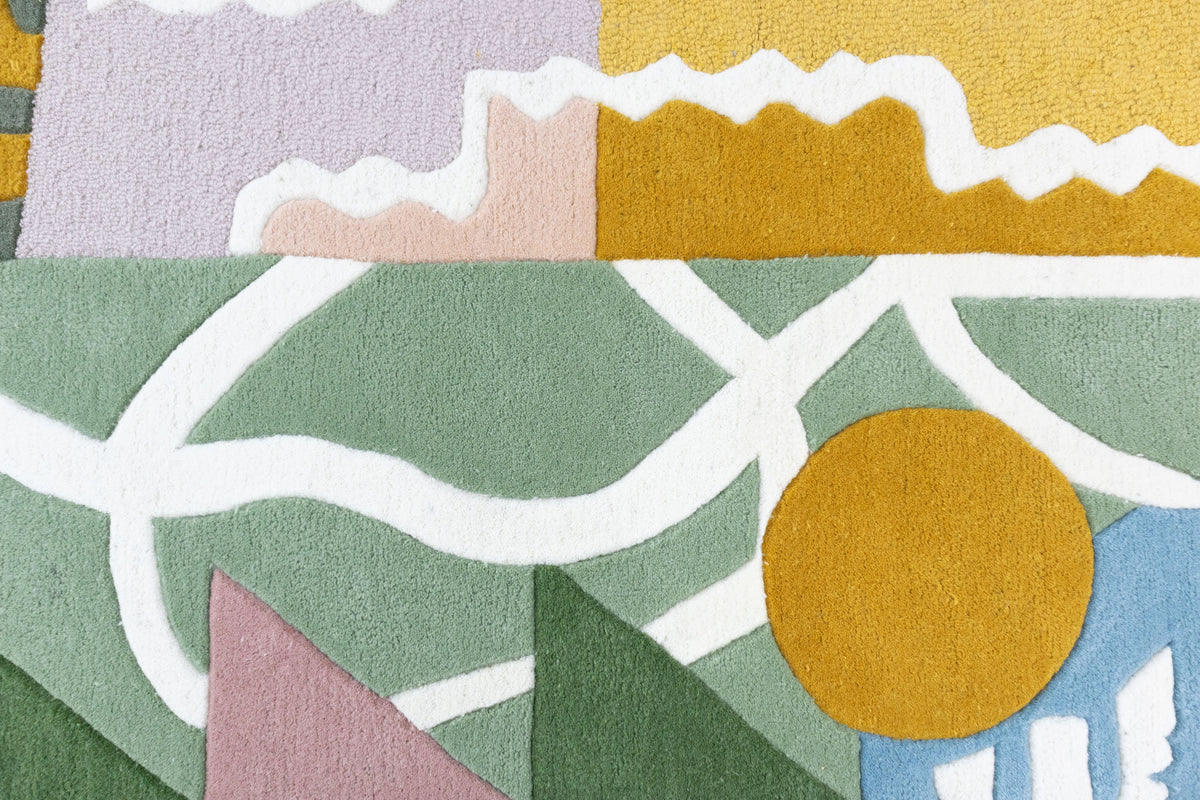 Mosaic Bloom Irregular Abstract Rug | Sage Green, Mustard & Blush Pink Artistic Area Rug