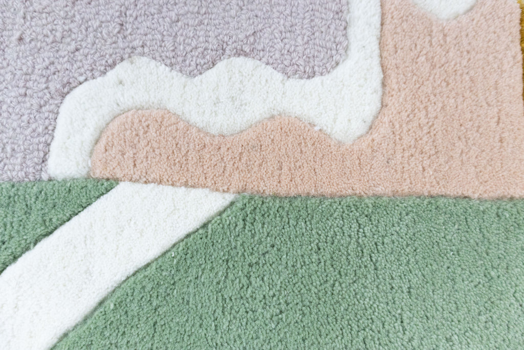 Mosaic Bloom Irregular Abstract Rug | Sage Green, Mustard & Blush Pink Artistic Area Rug