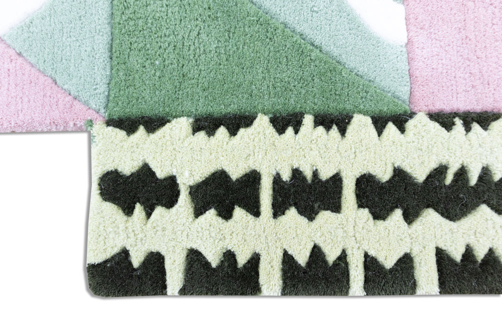 Mosaic Bloom Irregular Abstract Rug | Sage Green, Mustard & Blush Pink Artistic Area Rug