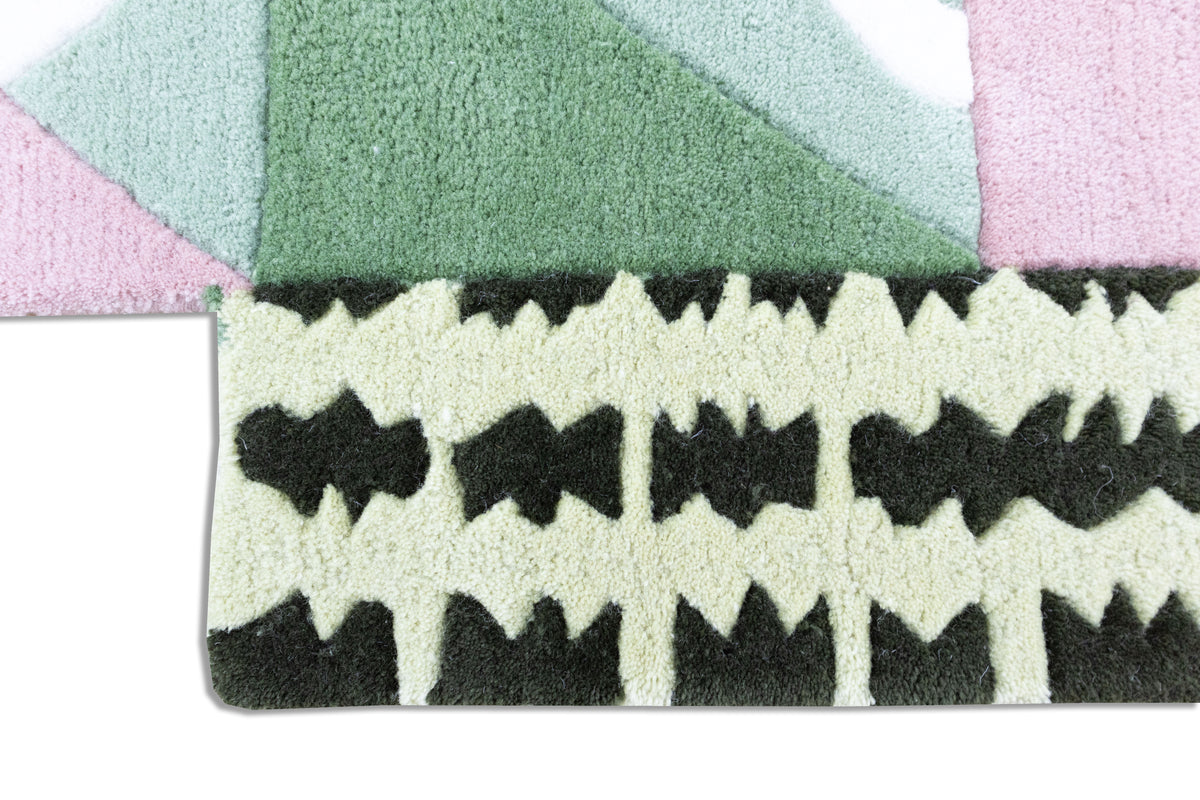 Mosaic Bloom Irregular Abstract Rug | Sage Green, Mustard & Blush Pink Artistic Area Rug