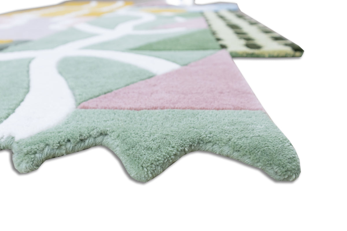 Mosaic Bloom Irregular Abstract Rug | Sage Green, Mustard & Blush Pink Artistic Area Rug