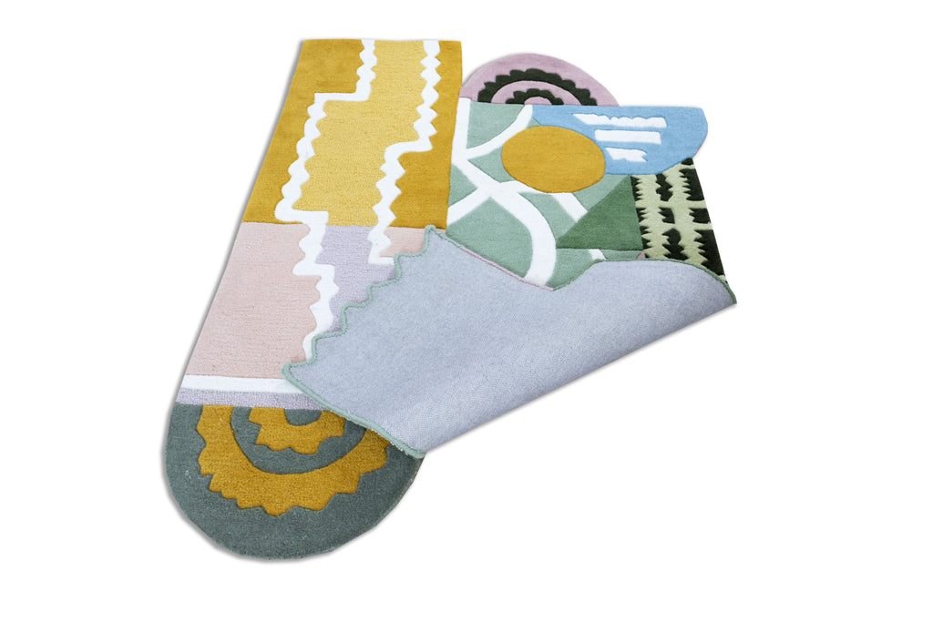 Mosaic Bloom Irregular Abstract Rug | Sage Green, Mustard & Blush Pink Artistic Area Rug