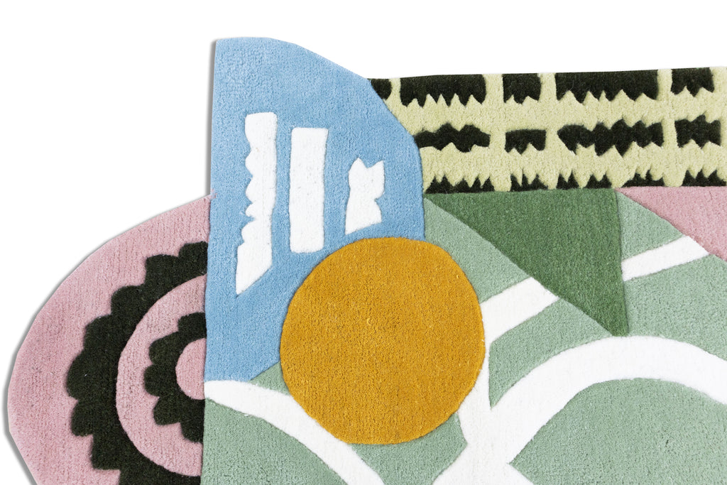 Mosaic Bloom Irregular Abstract Rug | Sage Green, Mustard & Blush Pink Artistic Area Rug