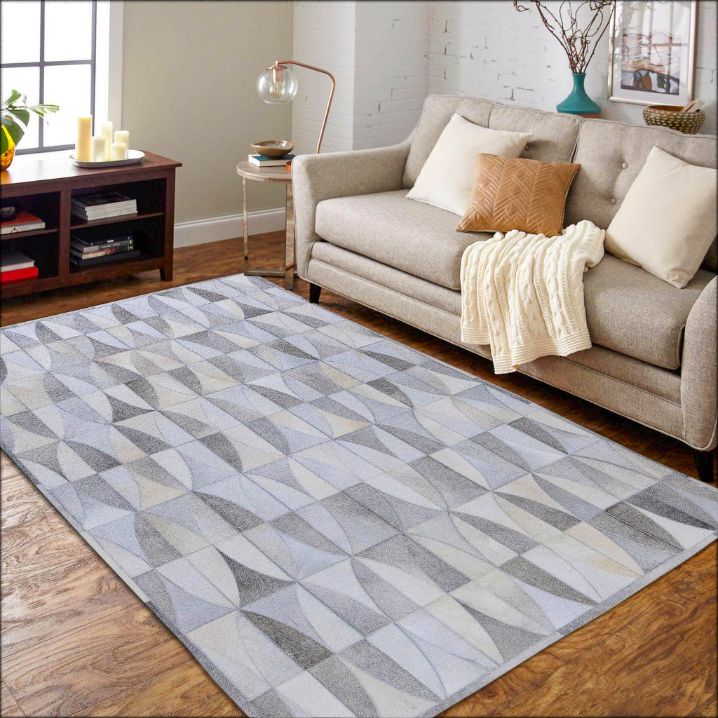 Lattice Leather Hide Rug Grey