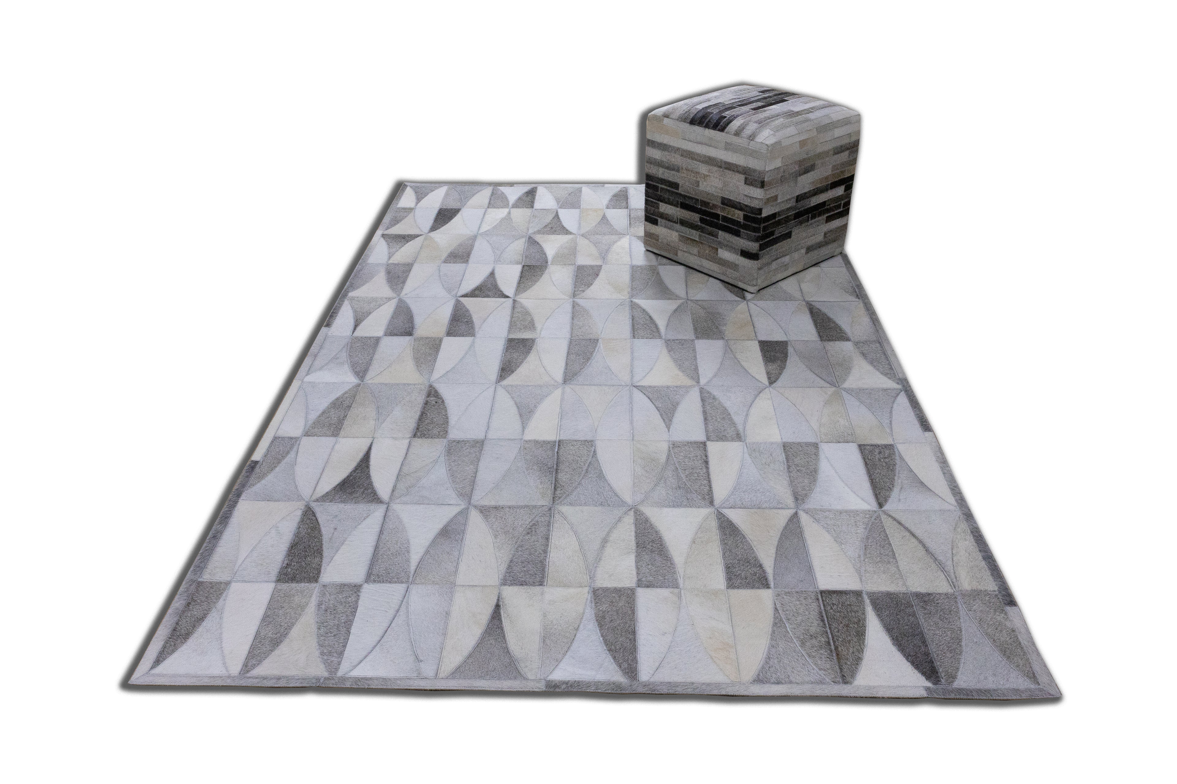 Lattice Leather Hide Rug Grey