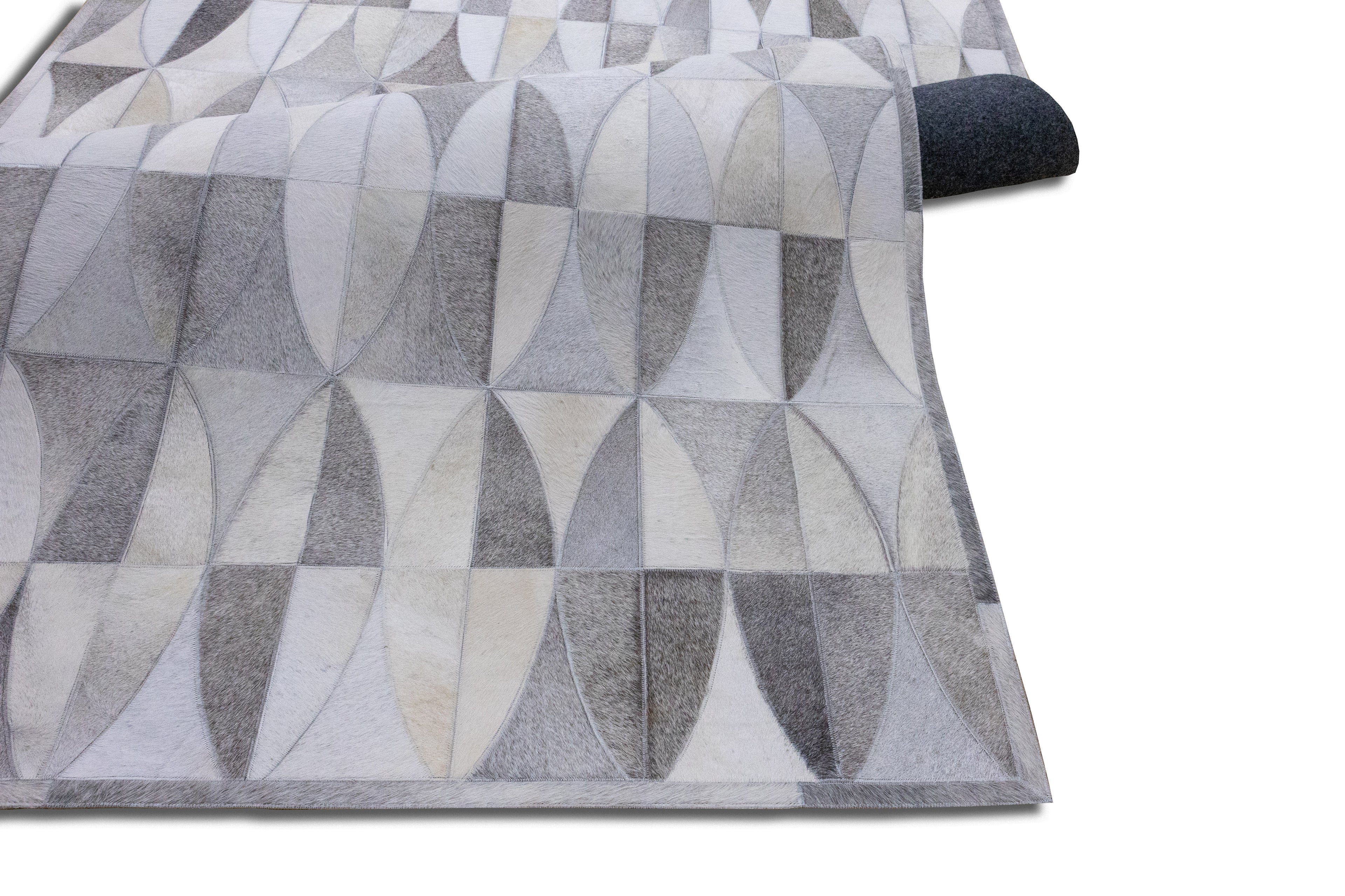 Lattice Leather Hide Rug Grey