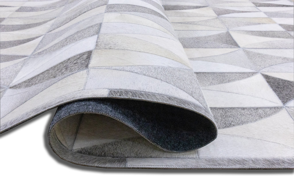 Lattice Leather Hide Rug Grey