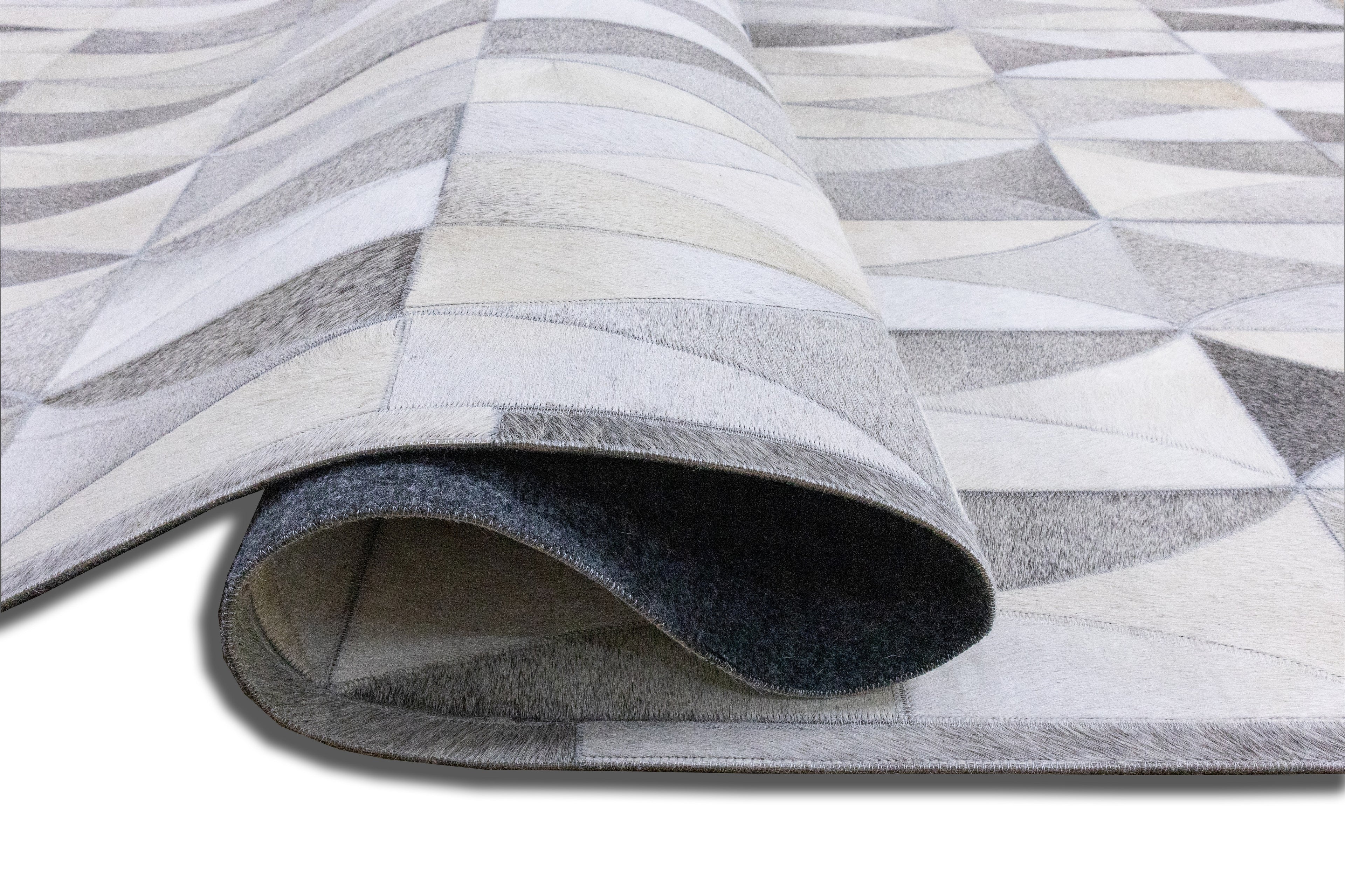 Lattice Leather Hide Rug Grey