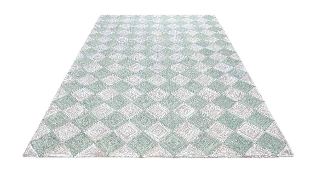 Leo Checkered Hand Tufted Wool Rug Light Green