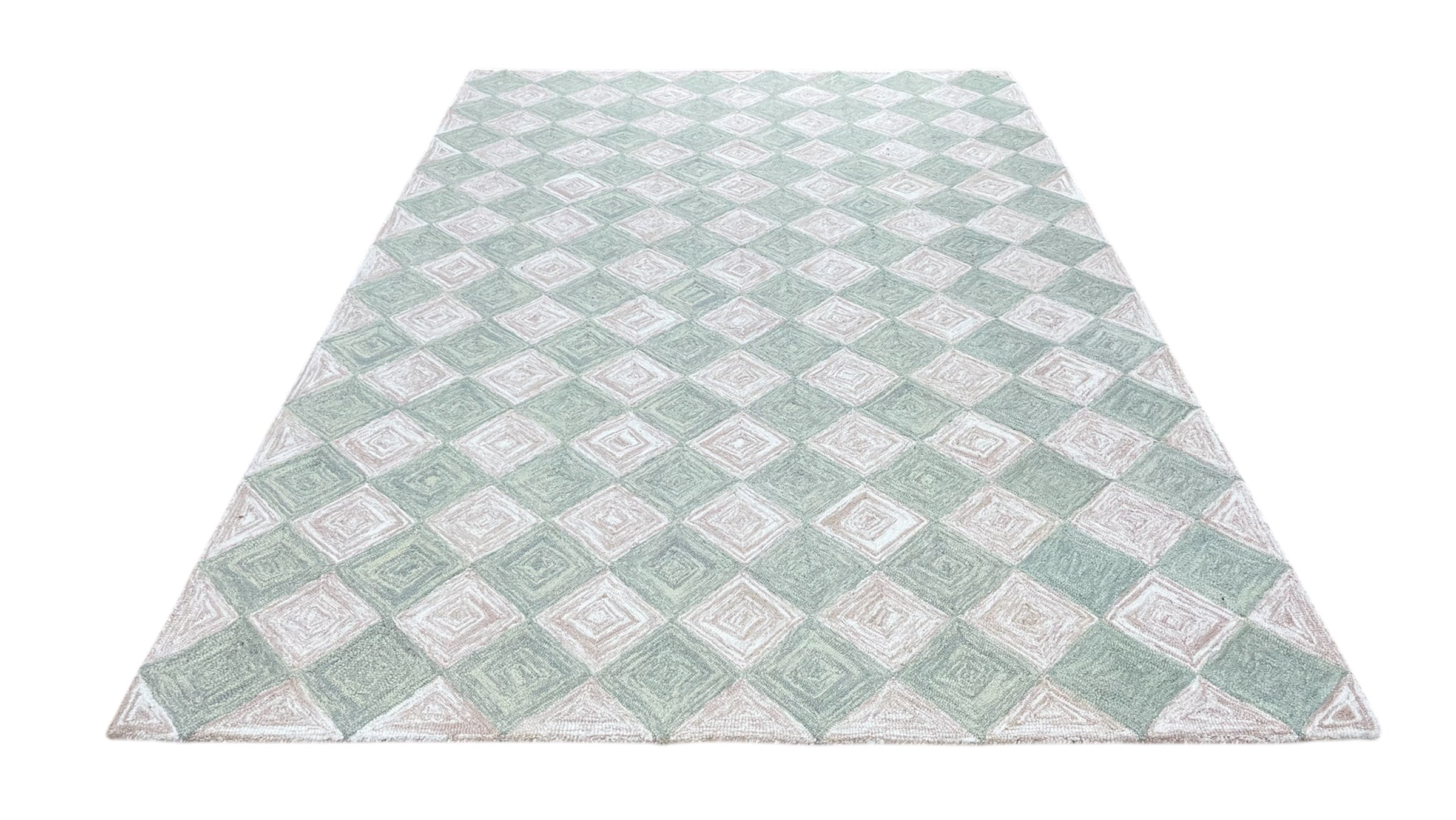 Leo Checkered Hand Tufted Wool Rug Light Green