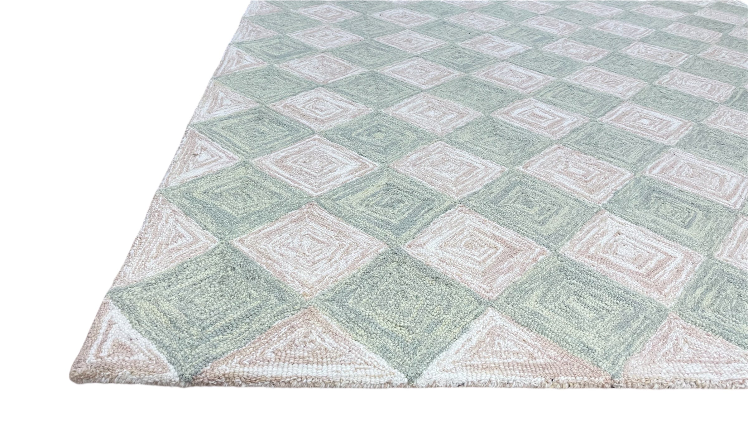 Leo Checkered Hand Tufted Wool Rug Light Green
