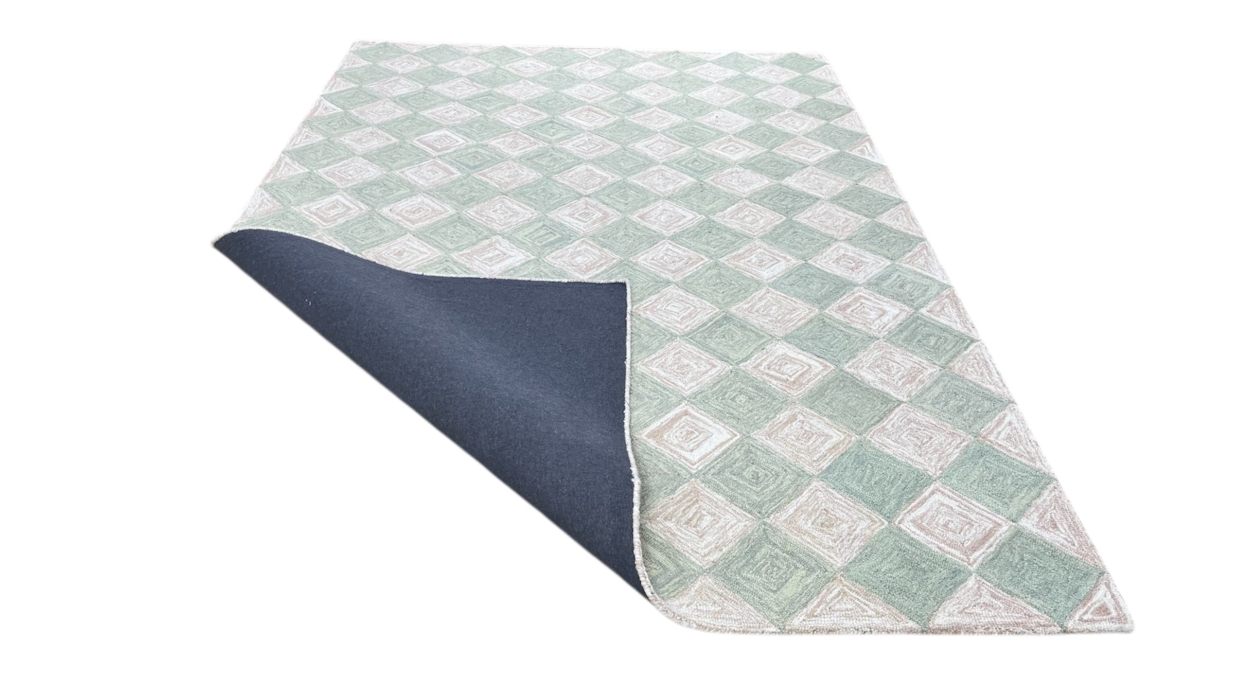 Leo Checkered Hand Tufted Wool Rug Light Green
