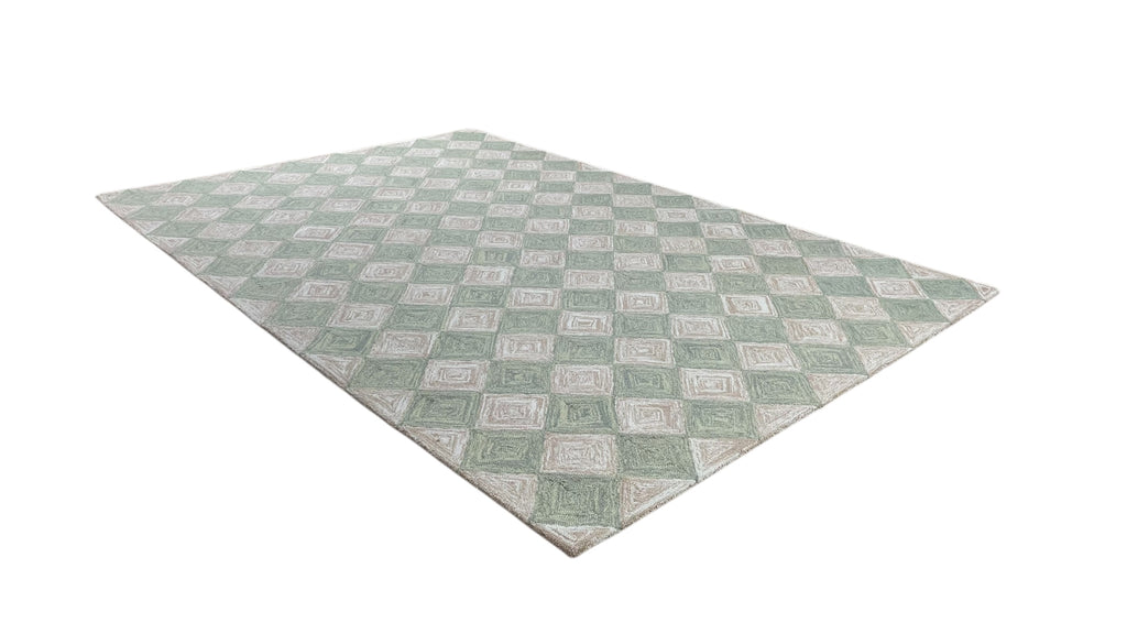 Leo Checkered Hand Tufted Wool Rug Light Green