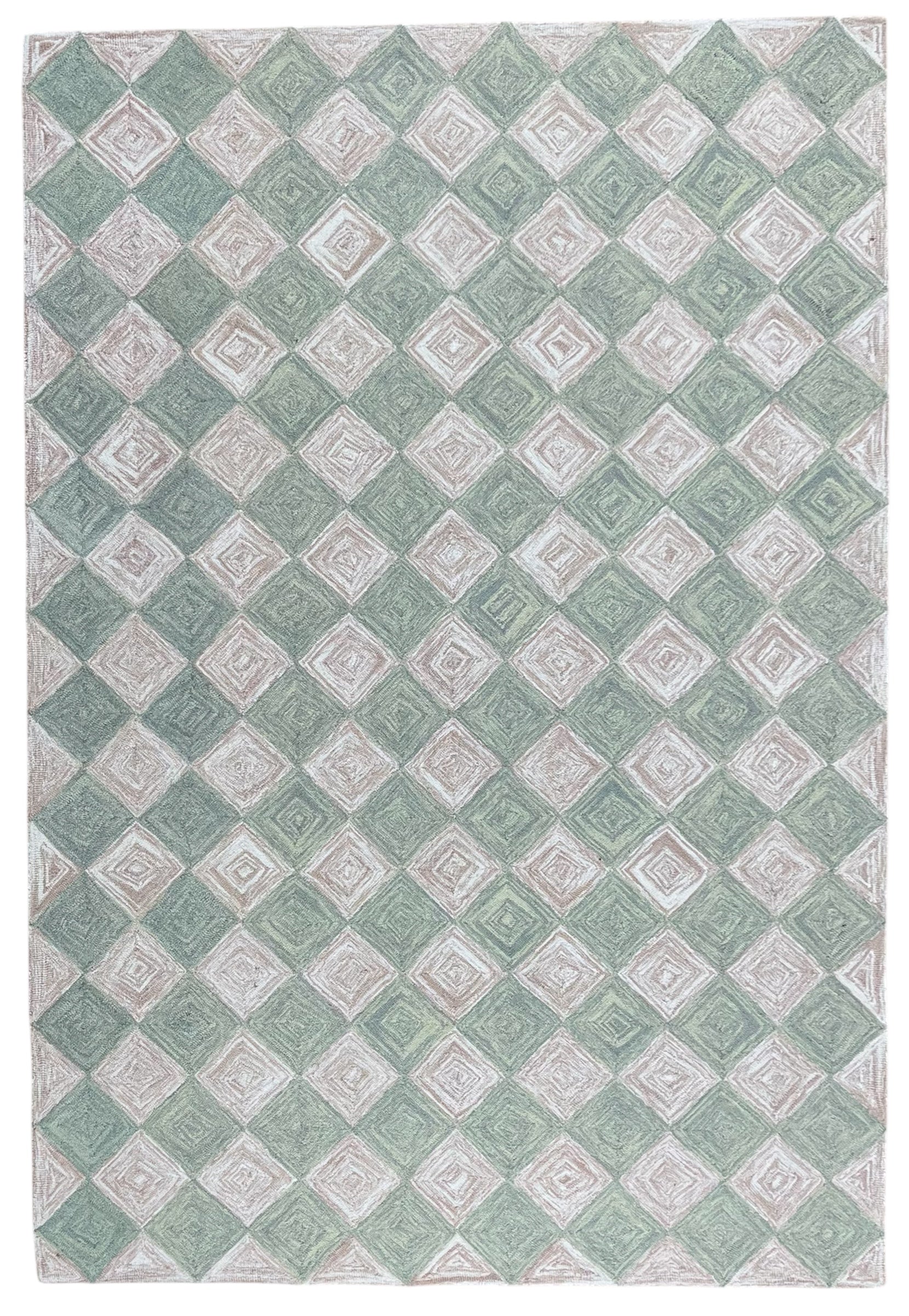 Leo Checkered Hand Tufted Wool Rug Light Green
