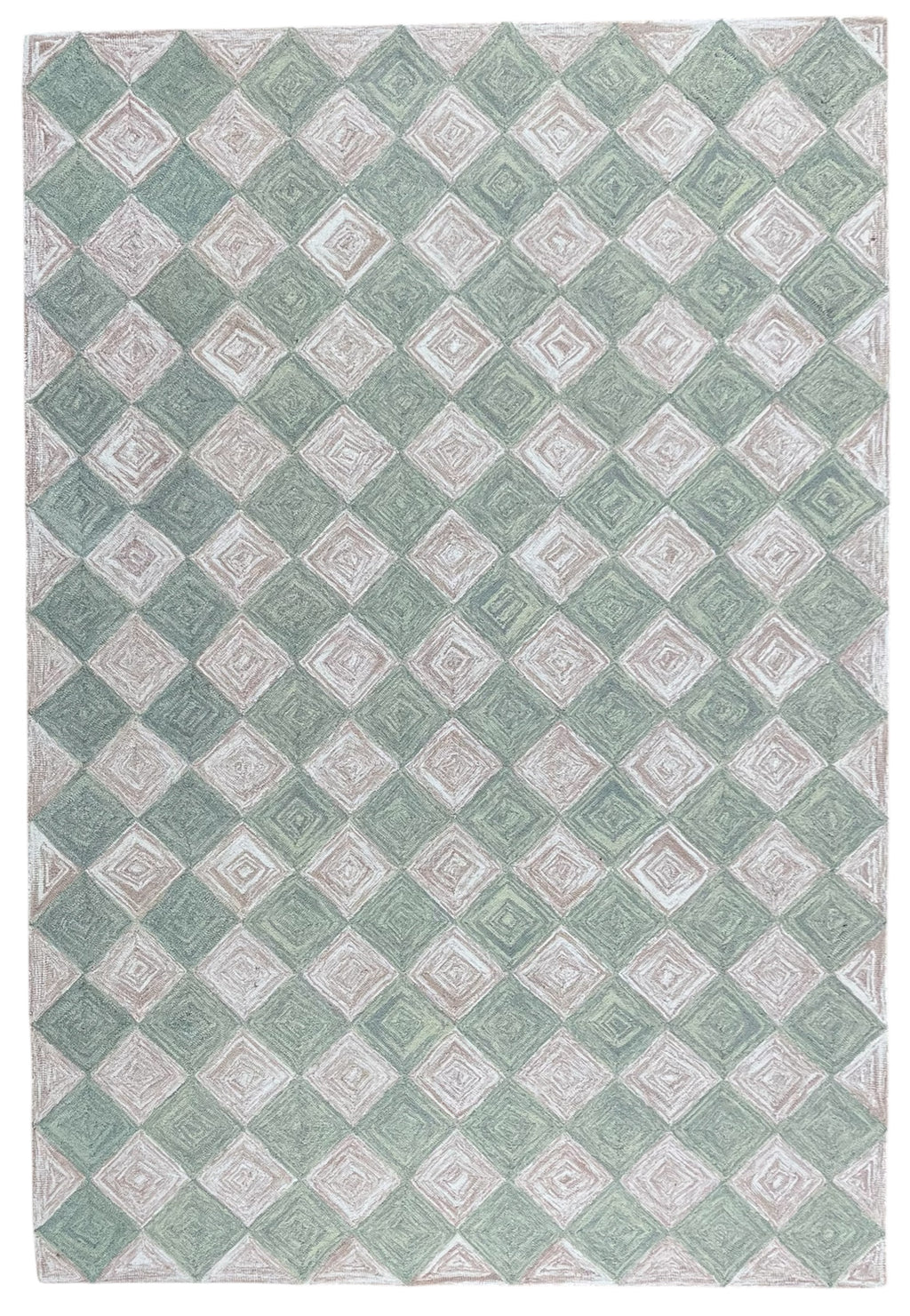 Leo Checkered Hand Tufted Wool Rug Light Green