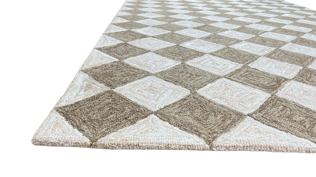 Leo Checkered Hand Tufted Wool Rug Mocha Brown
