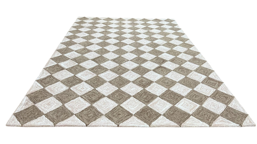 Leo Checkered Hand Tufted Wool Rug Mocha Brown
