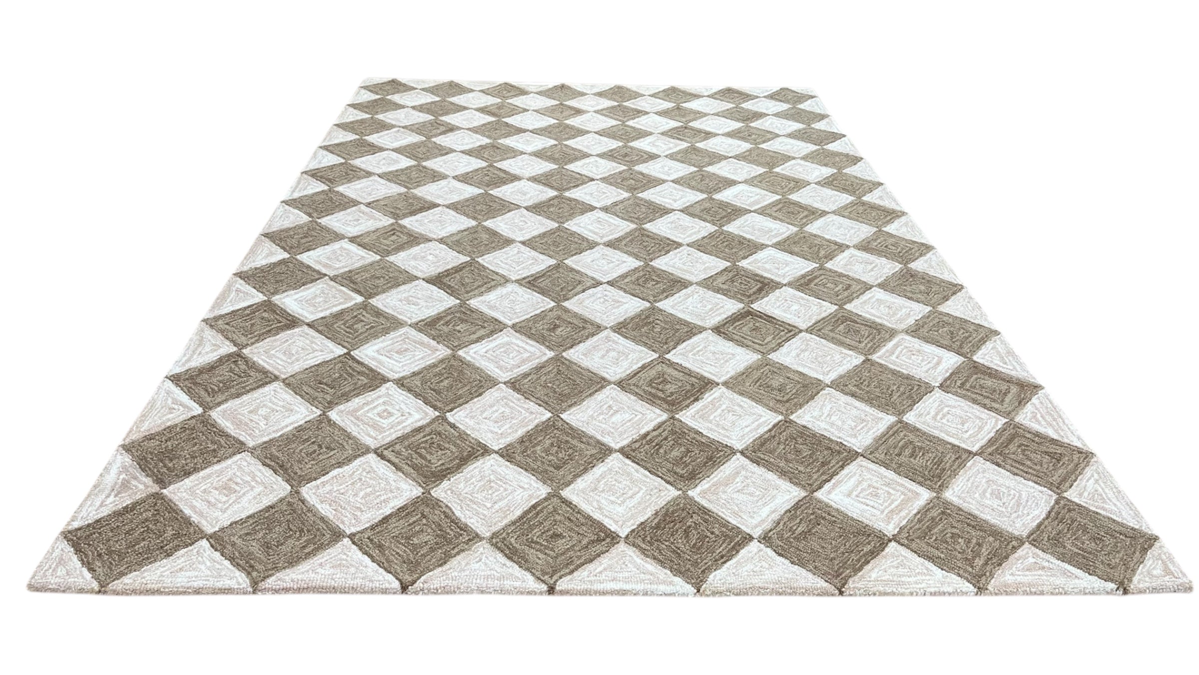 Leo Checkered Hand Tufted Wool Rug Mocha Brown