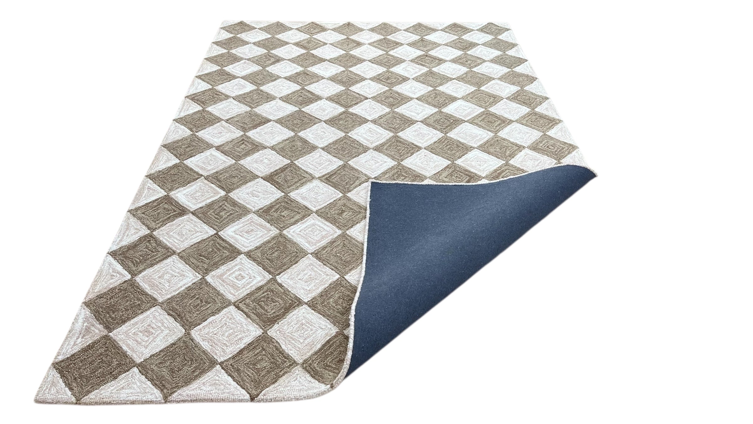 Leo Checkered Hand Tufted Wool Rug Mocha Brown