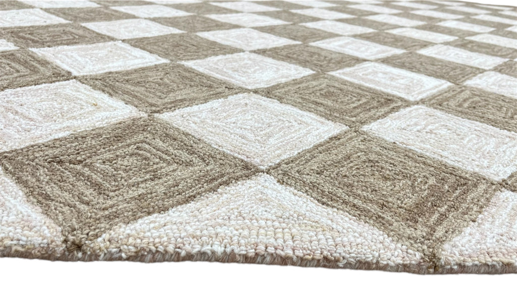 Leo Checkered Hand Tufted Wool Rug Mocha Brown