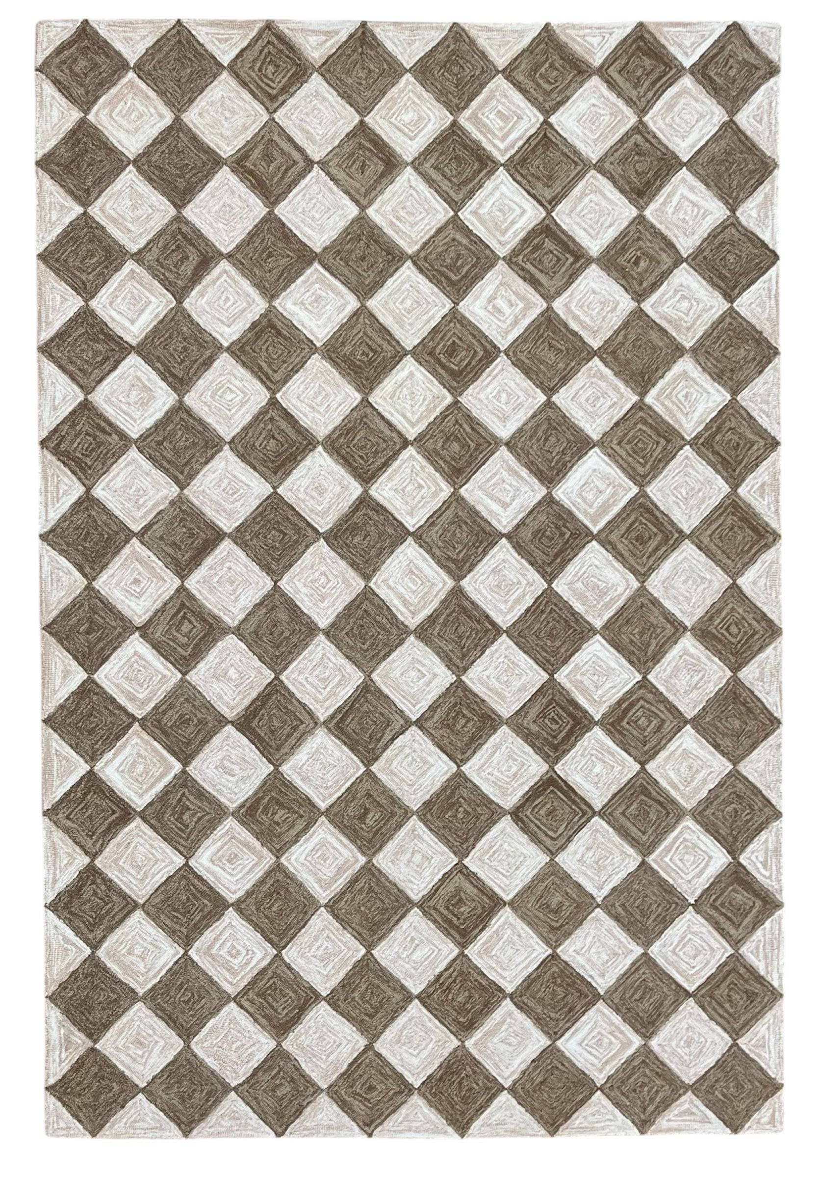 Leo Checkered Hand Tufted Wool Rug Mocha Brown