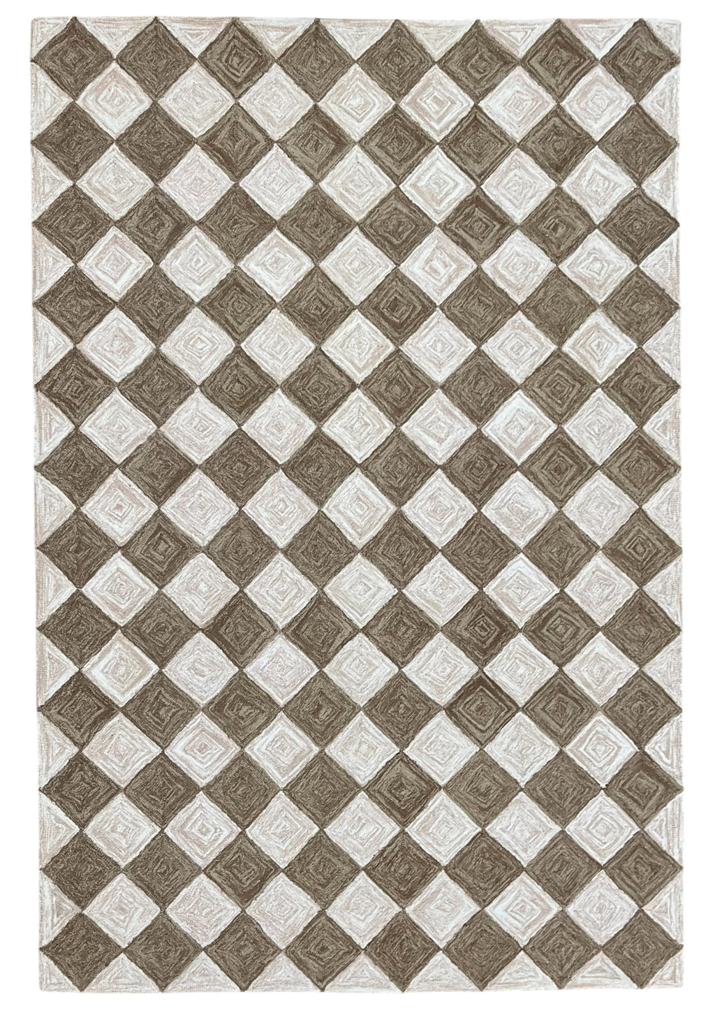 Leo Checkered Hand Tufted Wool Rug Mocha Brown