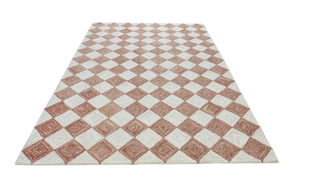 Leo Checkered Hand Tufted Wool Rug Terracotta