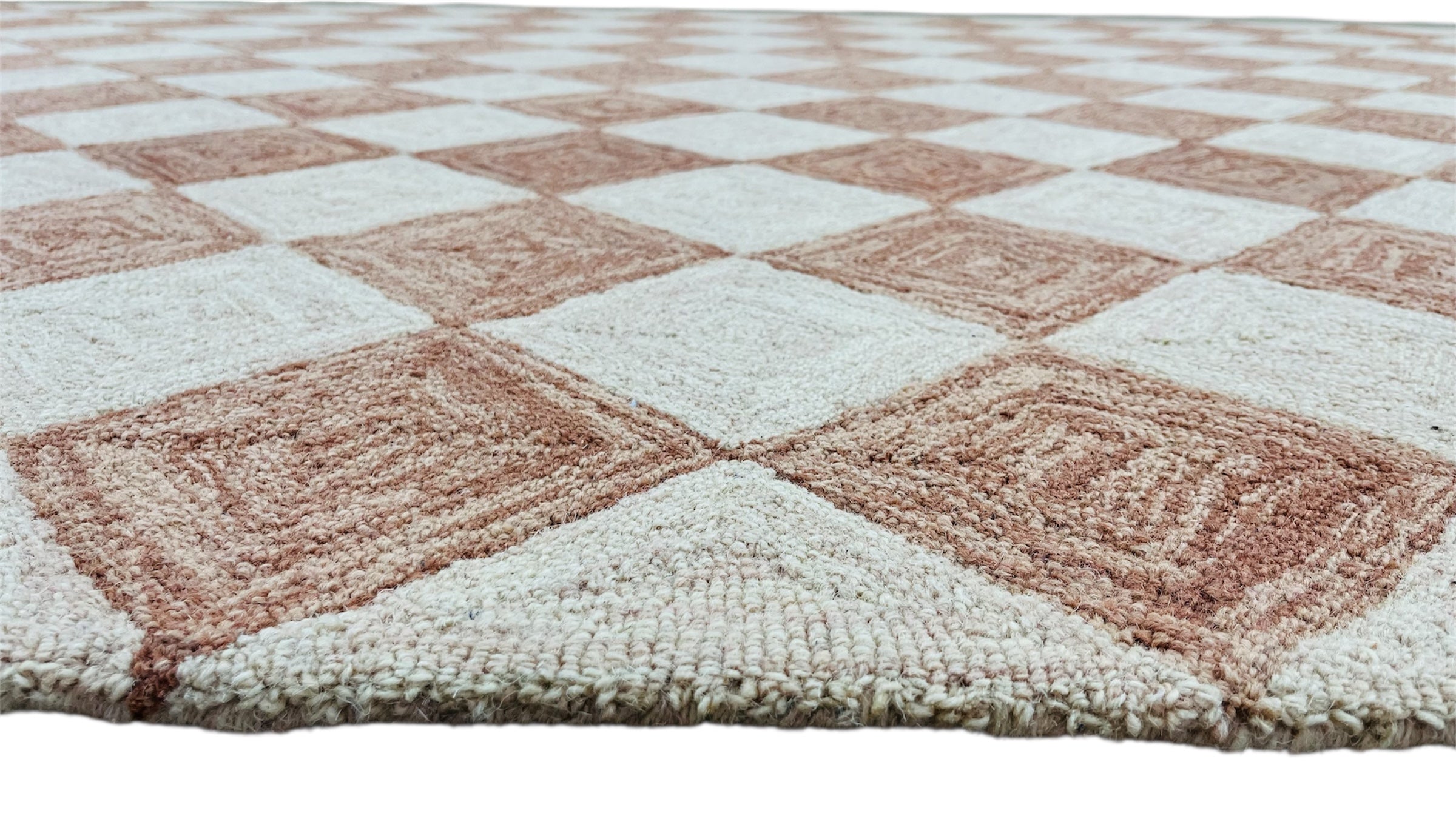 Leo Checkered Hand Tufted Wool Rug Terracotta