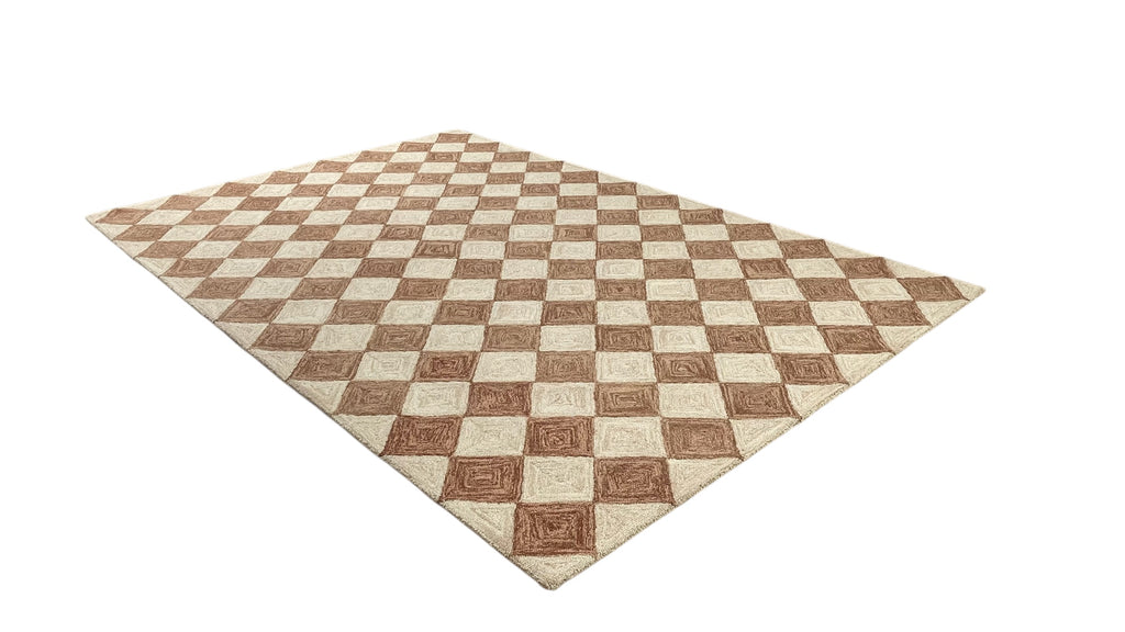 Leo Checkered Hand Tufted Wool Rug Terracotta