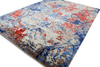 Locus Abstract Indo Nepali Hand Knotted Bamboo Silk Wool Rug Navy Rust