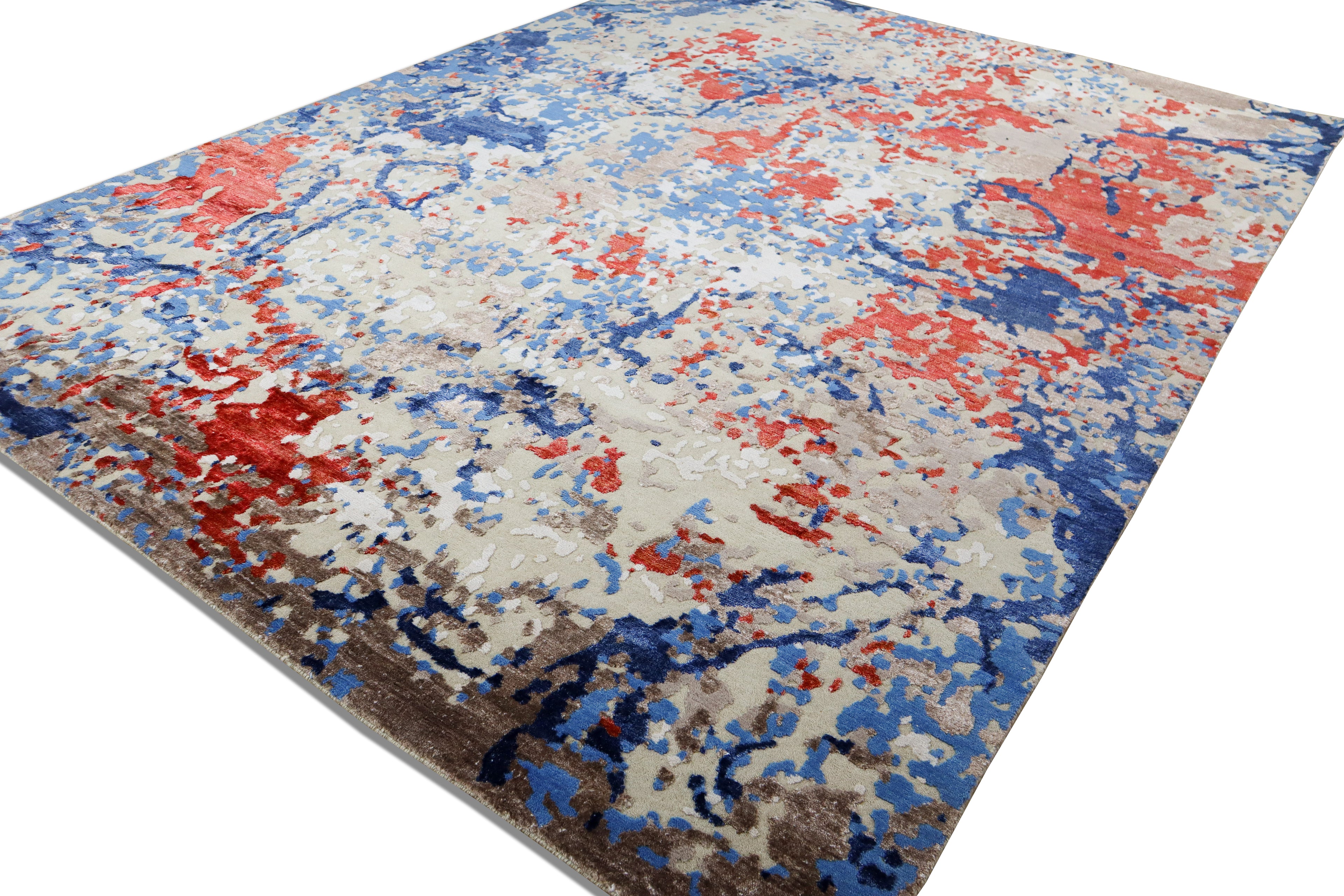 Locus Abstract Indo Nepali Hand Knotted Bamboo Silk Wool Rug Navy Rust
