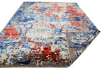 Locus Abstract Indo Nepali Hand Knotted Bamboo Silk Wool Rug Navy Rust