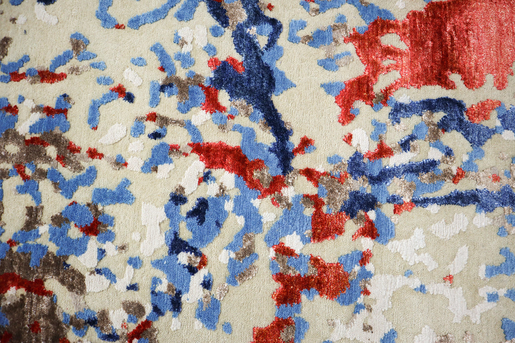 Locus Abstract Indo Nepali Hand Knotted Bamboo Silk Wool Rug Navy Rust