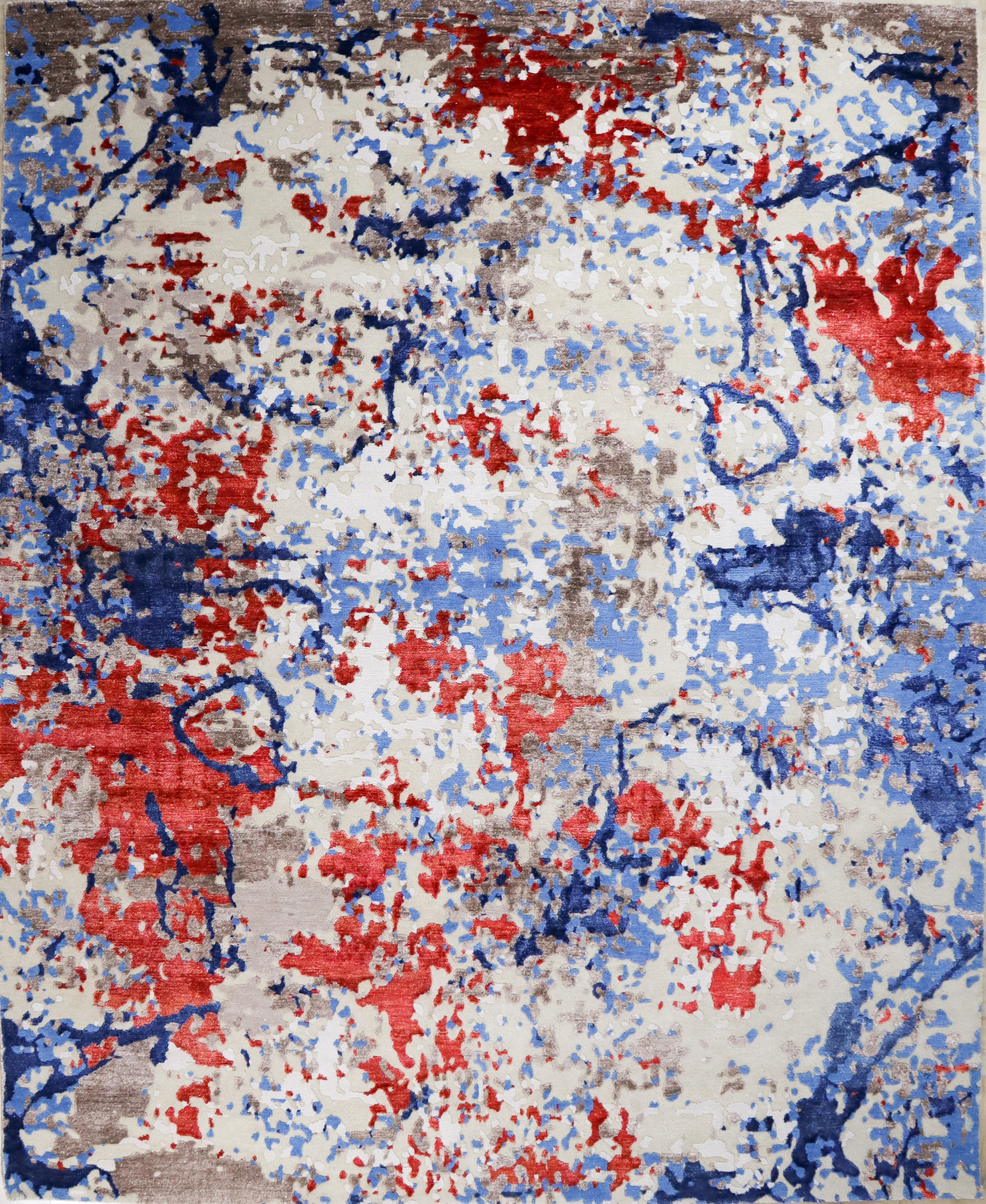 Locus Abstract Indo Nepali Hand Knotted Bamboo Silk Wool Rug Navy Rust