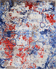 Locus Abstract Indo Nepali Hand Knotted Bamboo Silk Wool Rug Navy Rust