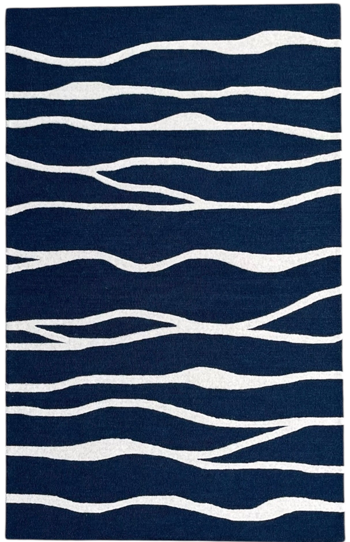 Allover Wave Pattern Wool Rug Navy Blue