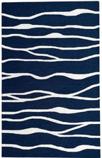 Allover Wave Pattern Wool Rug Navy Blue