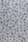 Hexa Pattern Leather Hide Rug Light Grey