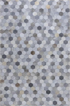 Hexa Pattern Leather Hide Rug Light Grey